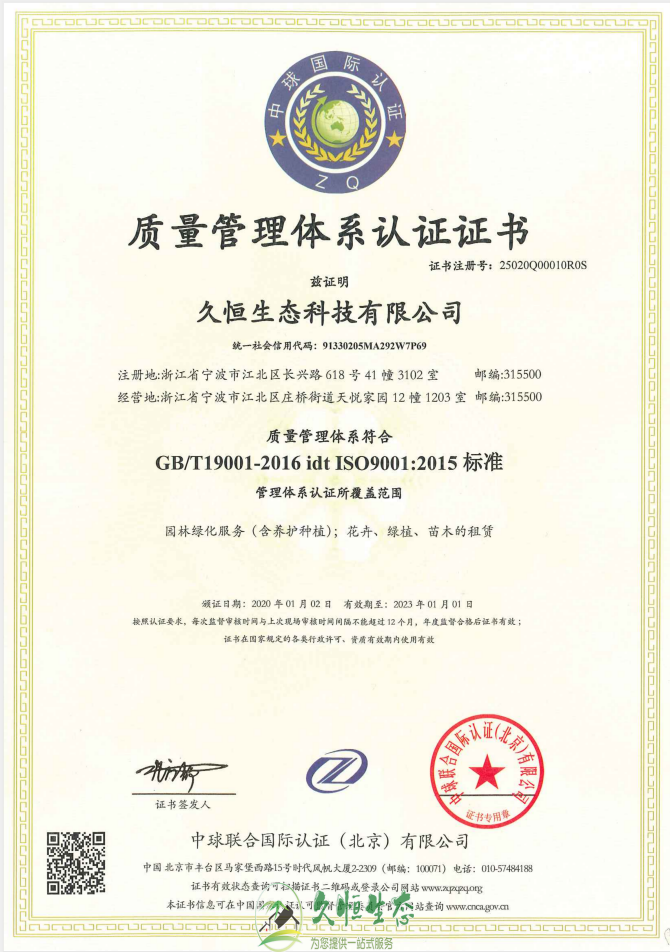 嵊州质量管理体系ISO9001证书